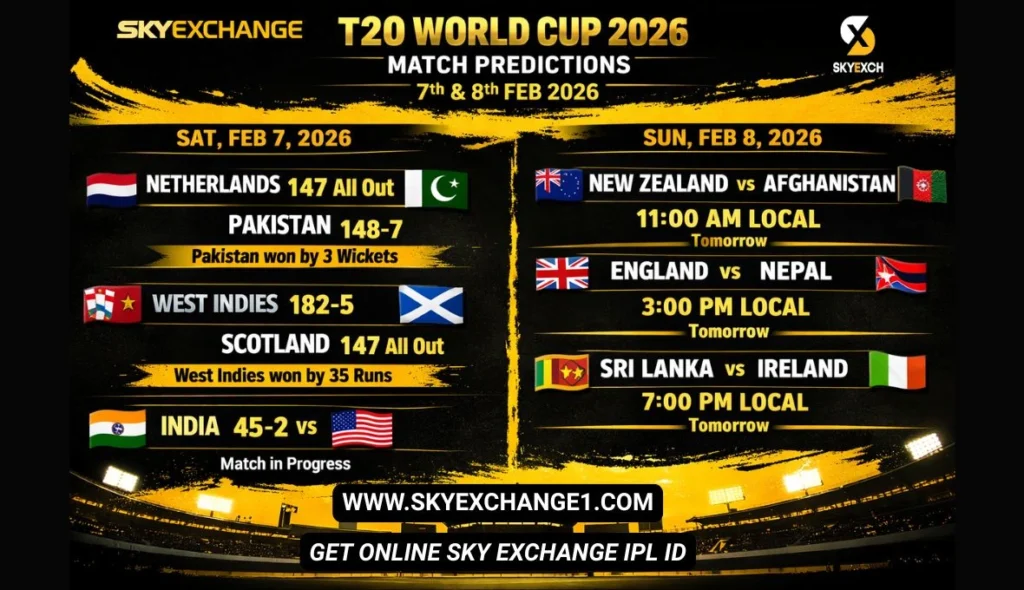 Sky Exchange T20 World Cup 2026 7th and 8th Feb Match Prediction